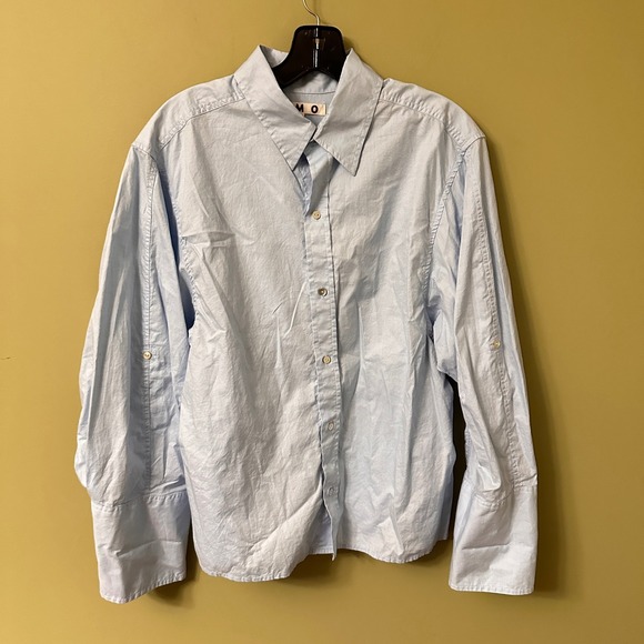 AMO Women's Button Down Long Sleeve Shirt XS Pima Cotton Blue‎ Collared - Picture 2 of 13